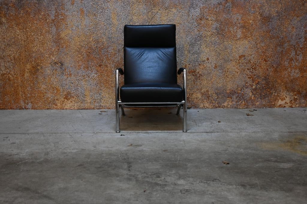 ZGANieuw zwarte leren Leolux Helical design fauteuil, Leolux, Leolux, 75 tot 100 cm, Ophalen of Verzenden