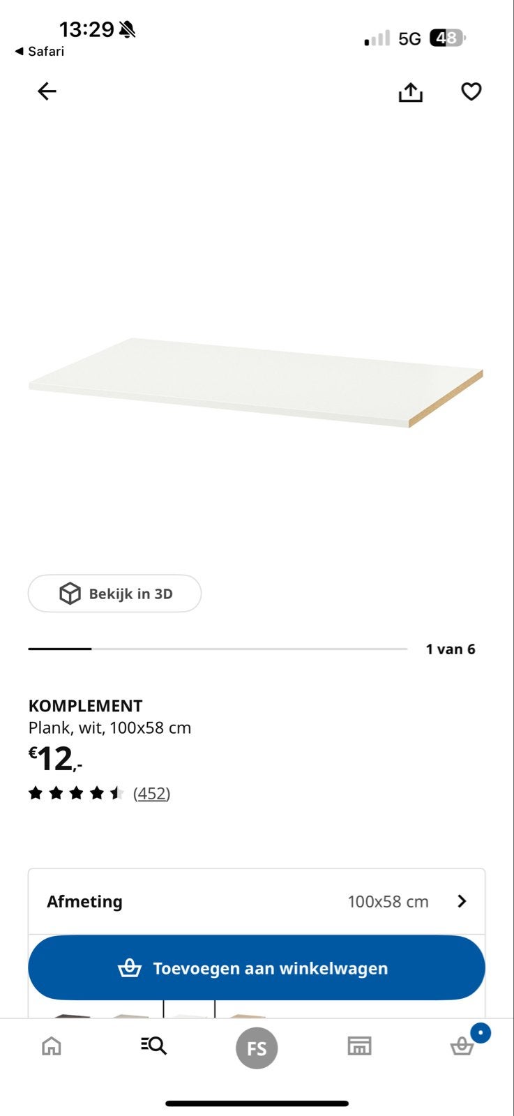 5x IKEA KOMPLEMENT Plank, wit, 100x58 cm, Ophalen, Gebruikt