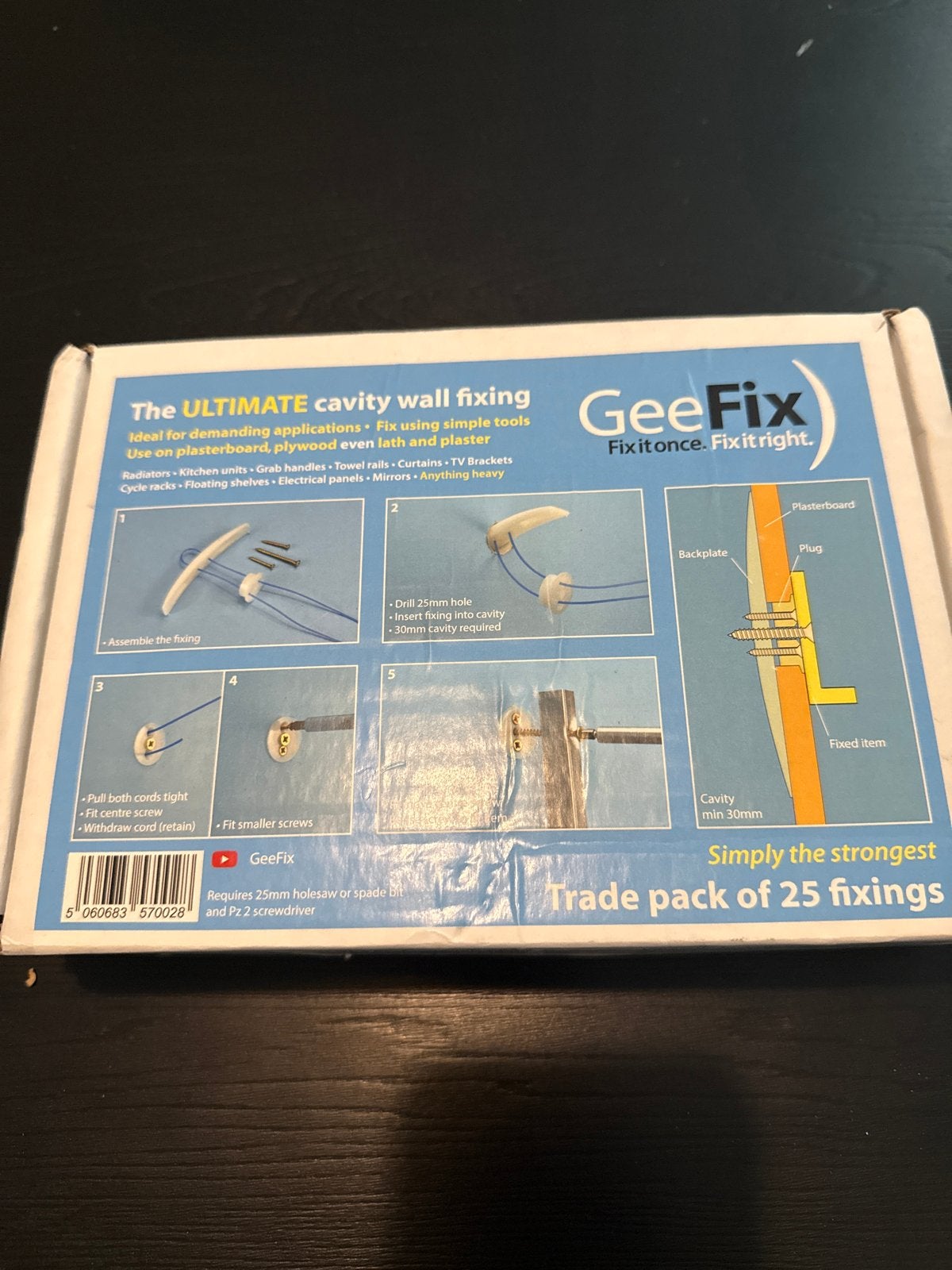GeeFix Trade Pack 25 Fixings Hollewandbevestiging Nieuw, Ophalen of Verzenden, Nieuw, Minder dan 50 mm, Pluggen