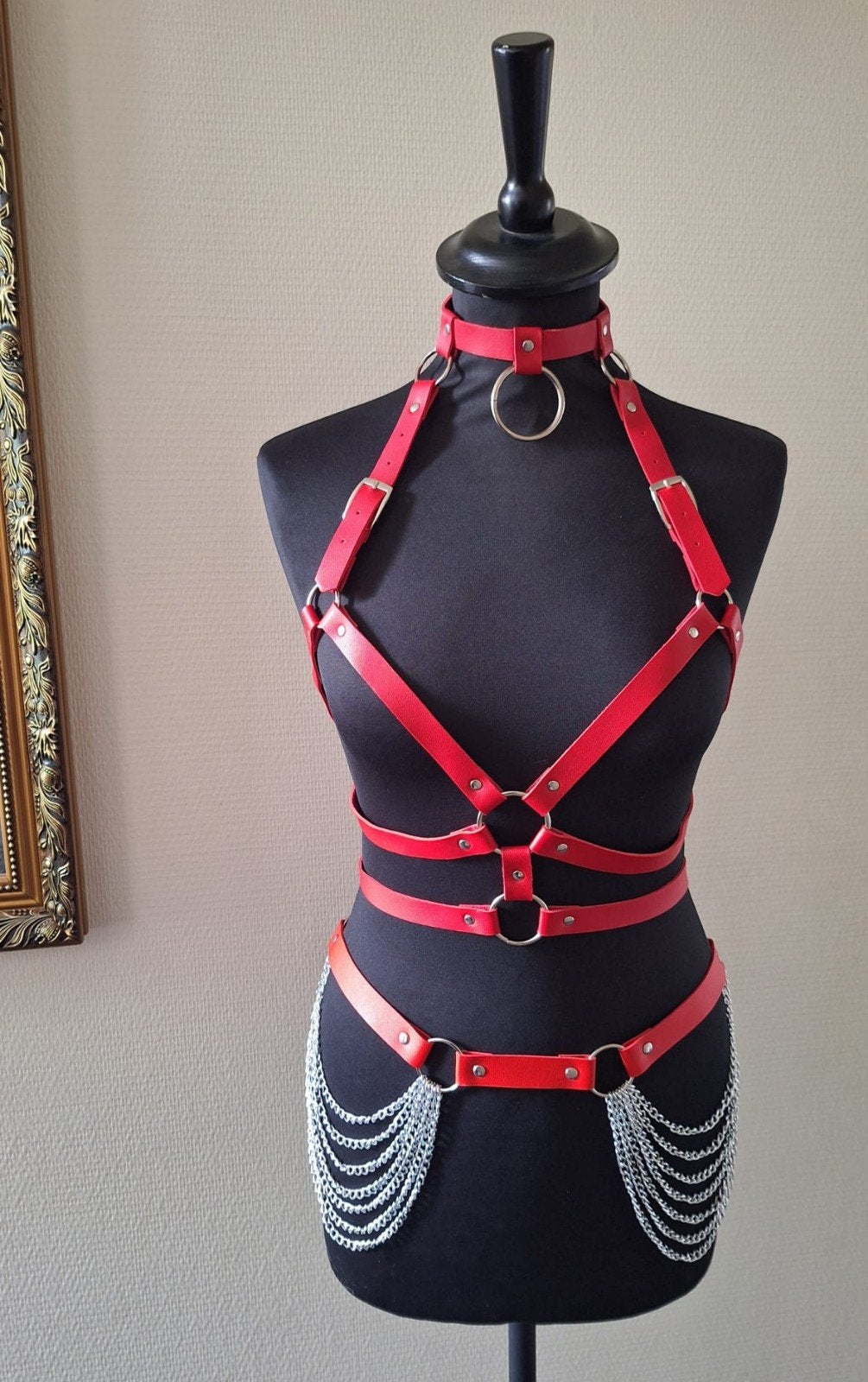 Rode leren festival set met kettingen, Ophalen of Verzenden, Rood, Setje