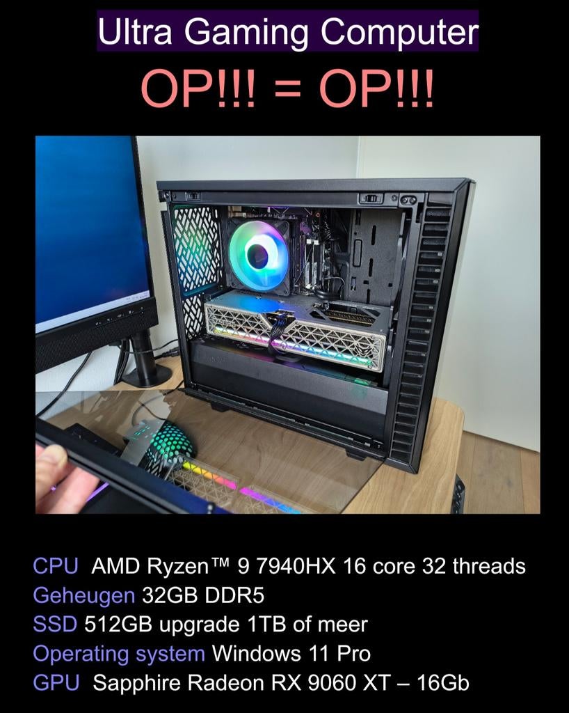 high-end gaming PC Ryzen 9 met 32gb DDR5 Radeon 9060 XT 16gb, Ophalen of Verzenden, Zo goed als nieuw, Gaming, SSD