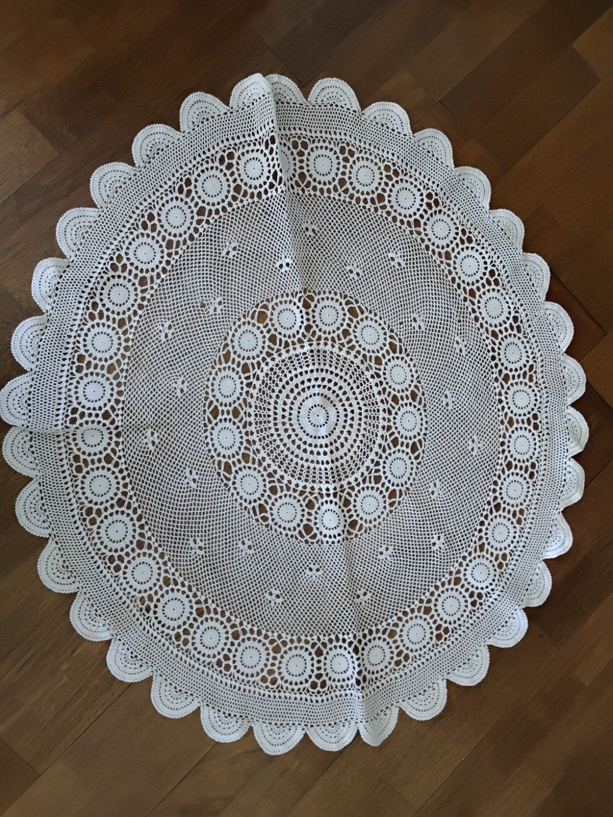 gehaakt kleedje rond 95 cm ecru Retro, Ophalen of Verzenden, Huis en Inrichting