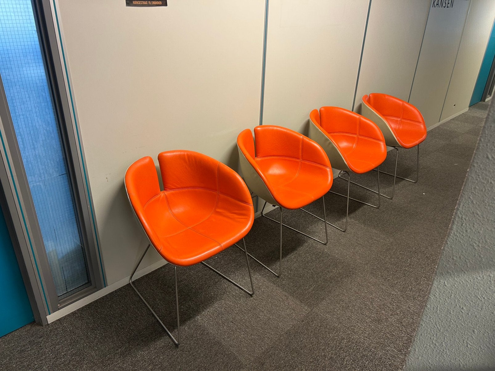 Moroso Fjord design stoelen (set van 4) leer en rvs, Ophalen, Overige kleuren, Vintage, Leer