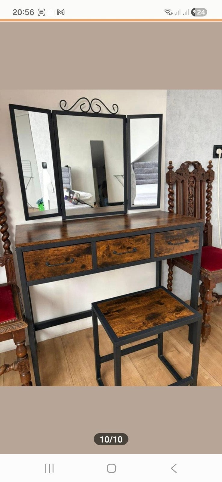 Kaptafel met spiegel en krukje - Industrieel design, 100 tot 150 cm, 100 tot 150 cm, Ophalen of Verzenden, Zo goed als nieuw