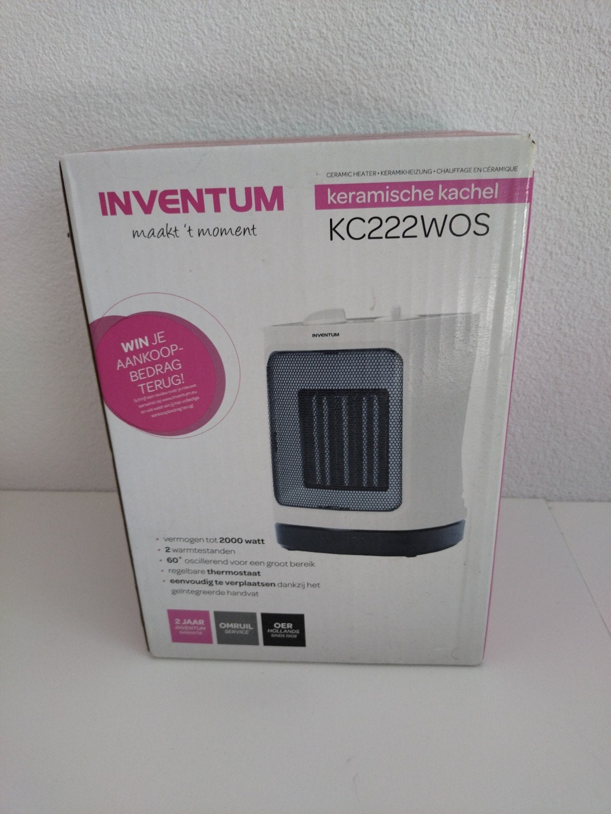 Inventum KC222WOS Keramische Kachel - 2000W (Inclusief Doos), Witgoed en Apparatuur, Airco's, Ophalen, Nieuw, Verwarmen, Wandairco