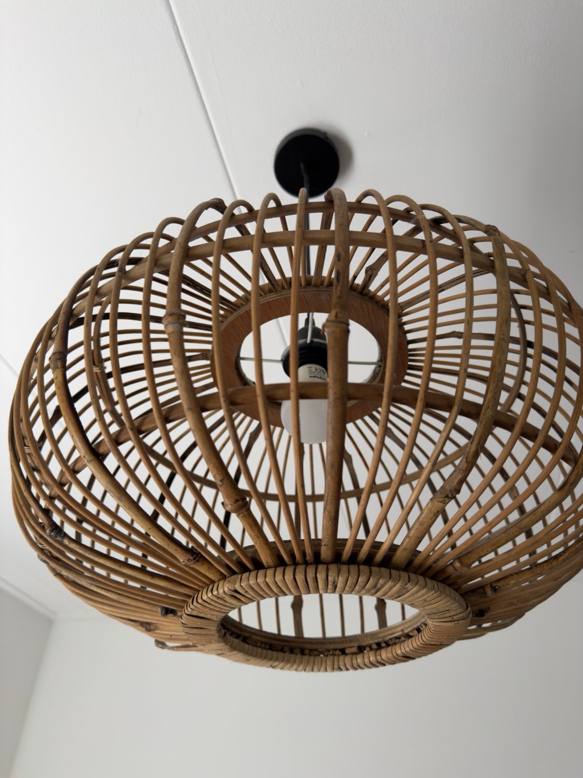 Rotan Hanglamp - Boheemse Stijl, Ophalen, Zo goed als nieuw, Natuurlijk materiaal, E27 (groot)