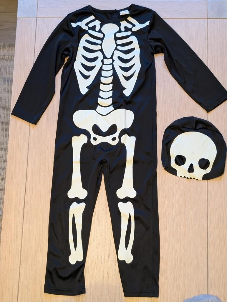 Skeletpak Kostuum Kinderen - Maat 110/116 Carnaval Halloween, Ophalen of Verzenden, Zo goed als nieuw, 110 t/m 116, Jongen of Meisje