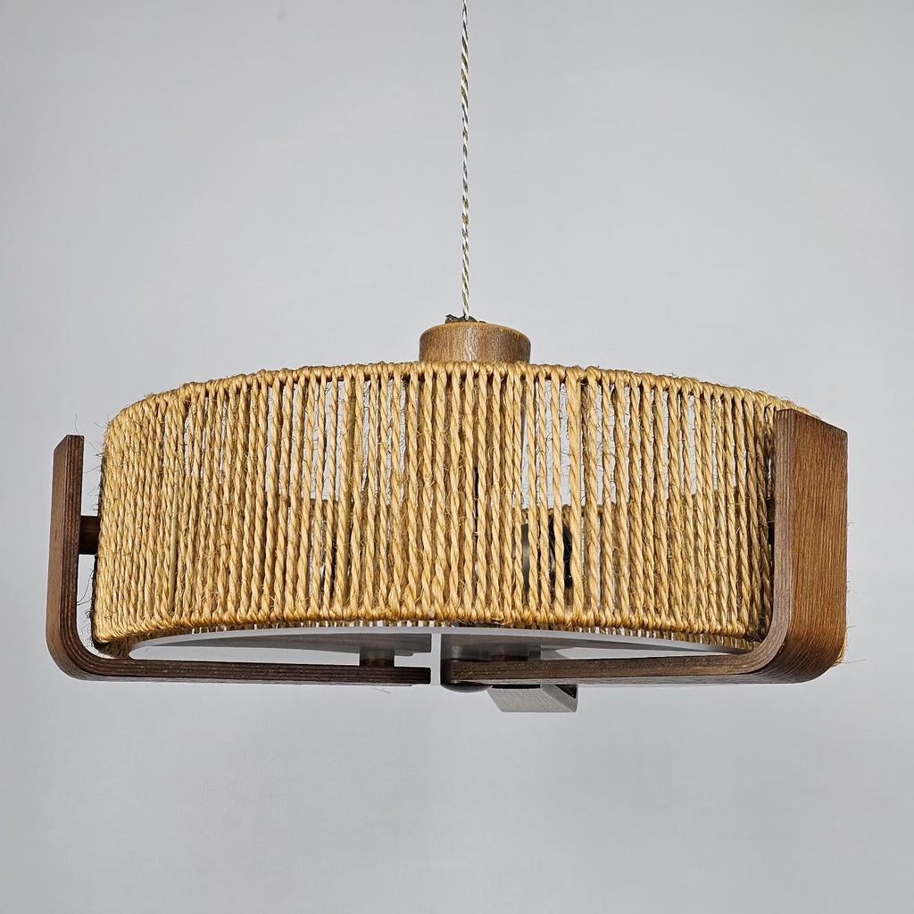Vintage pendantlamp pendant lamp ganglamp touw, Huis en Inrichting, Lampen | Hanglampen, Ophalen of Verzenden, Gebruikt, Kunststof