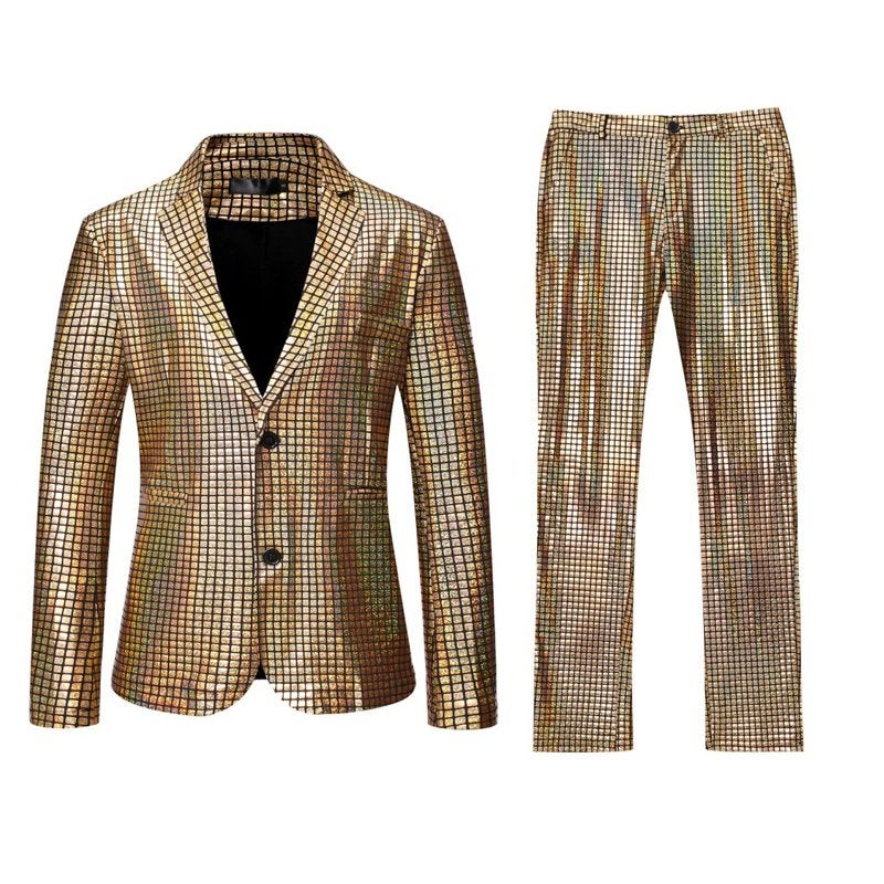 Heren gouden geruit kostuum pak blazer goud colbert broek, Kleding | Heren, Kostuums en Colberts, Verzenden, Nieuw, Overige maten