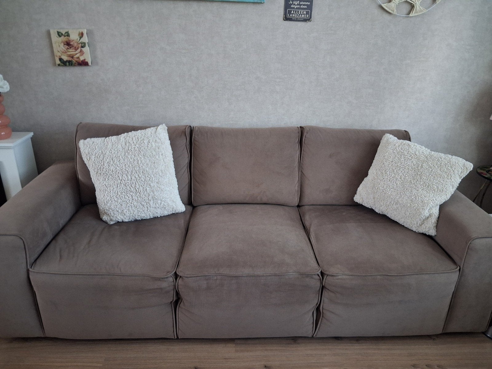 bank 3 zits met hocker,  taupe kleur, Ophalen, Gebruikt, Driepersoons, Rechte bank