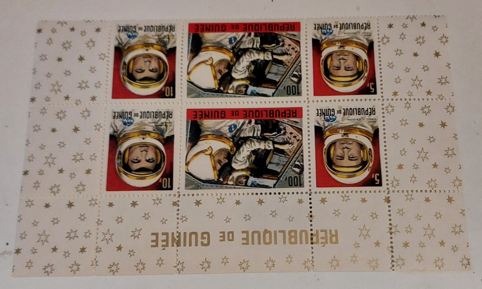 Guinee postzegels ruimtevaart astronauten velletje, Ophalen of Verzenden