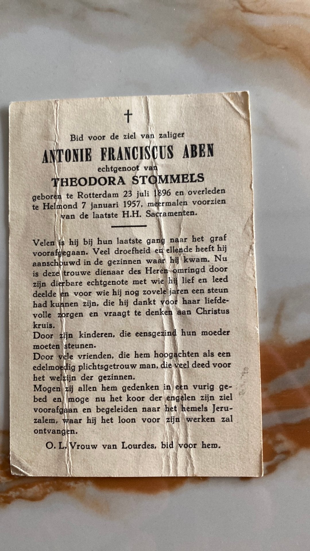 AF Aben x Stommels 1896 Rotterdam 1957 Helmond, Ophalen of Verzenden