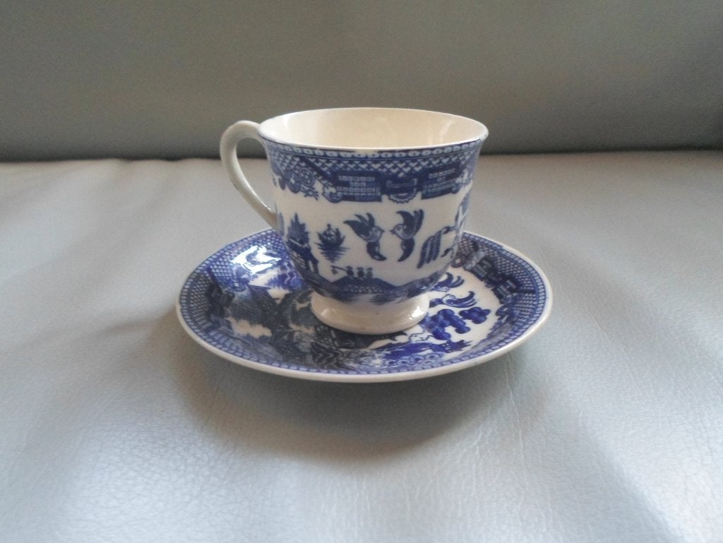 Antieke Engelse Kop en Schotel Willow Pattern, Ophalen of Verzenden