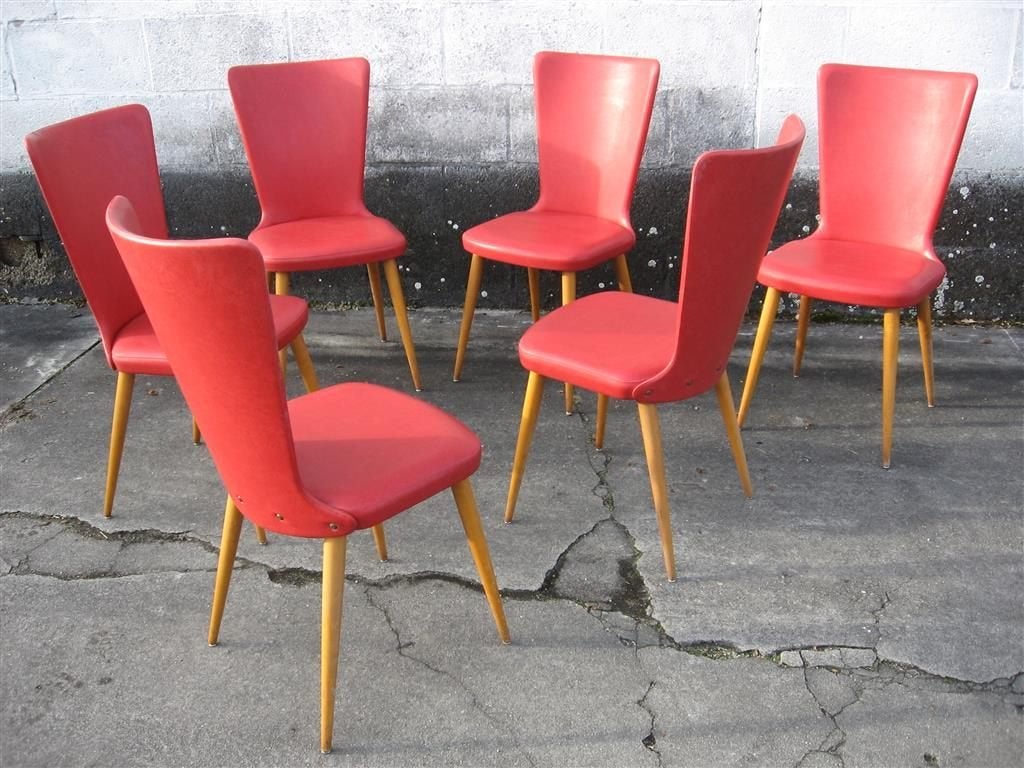 Stoelen '60s ( Retro/Vintage/Design ), Gebruikt, Vintage, Vijf, Zes of meer stoelen, Rood
