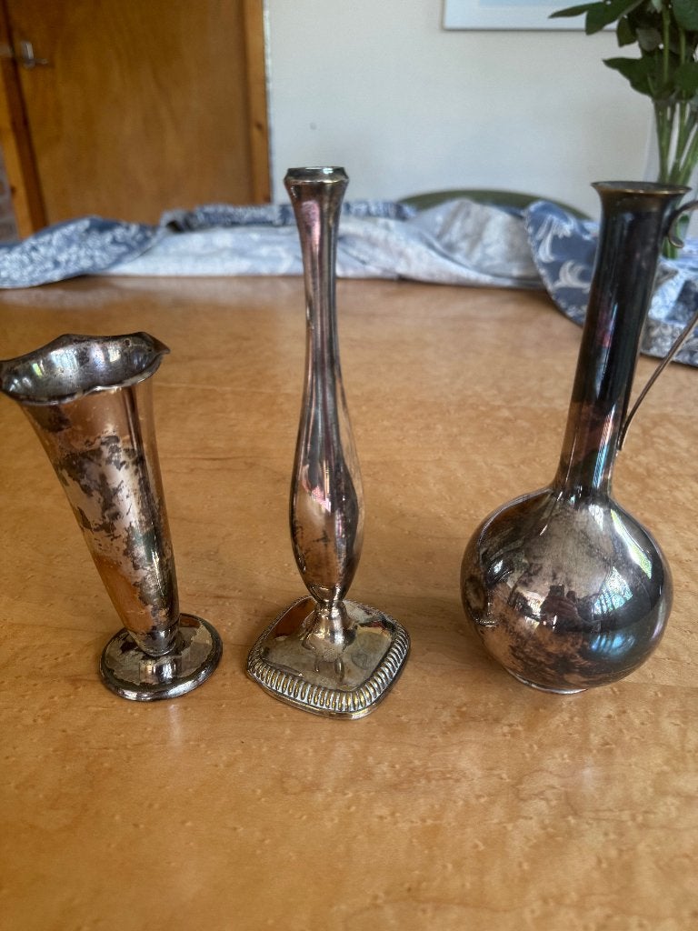 drie verzilverde vaasjes, Zilver, Ophalen of Verzenden, Metaal, Overige merken