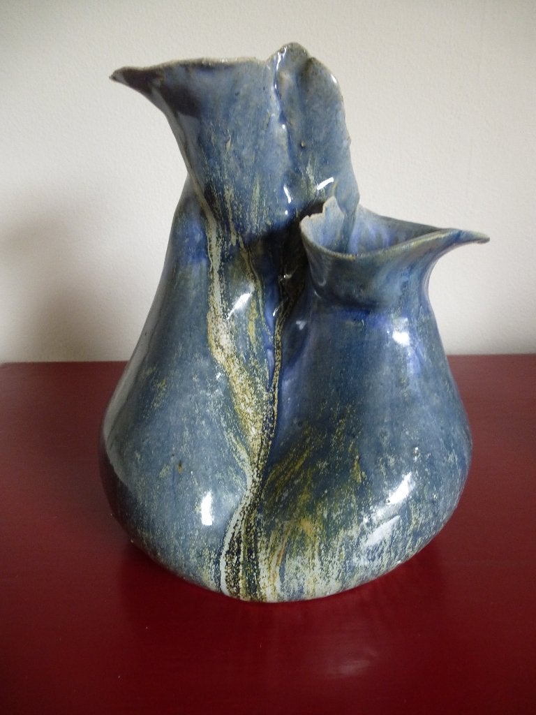 Fraai gestileerde blauw groene moderne Vaas, Handgemaakt, Blauw, Ophalen of Verzenden, Zo goed als nieuw