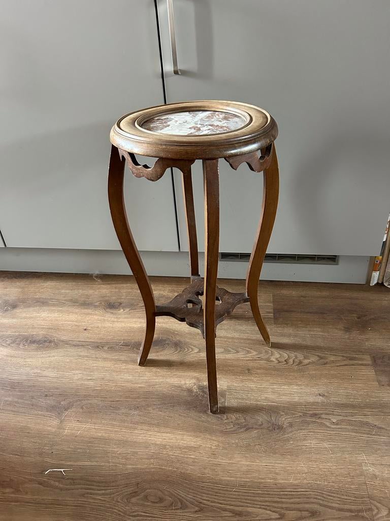 Oude Franse pied-de-stalle met oud-roze marmeren blad, Ophalen, Gebruikt, Rond, 60 cm of meer