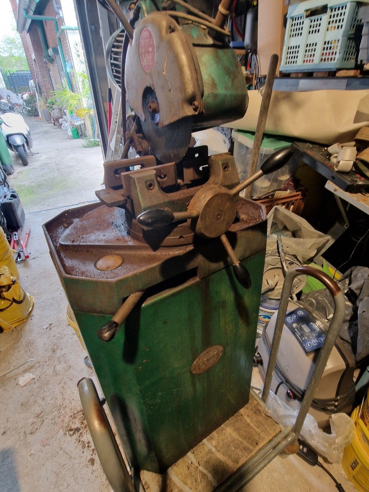 oude ijzerzaag, Ophalen of Verzenden, Gebruikt, 1000 watt of meer, Haakse handslijpmachine