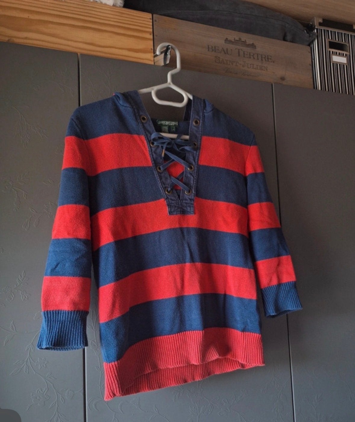 Gestreepte Hoodie met Vetersluiting -Ralph Lauren Jeans Co., Ophalen of Verzenden, Gedragen, Maat 36 (S), Rood