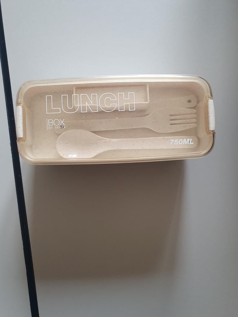 Lunchbox met bestek - 750ml, Beige, Kunststof, Ophalen of Verzenden, Zo goed als nieuw