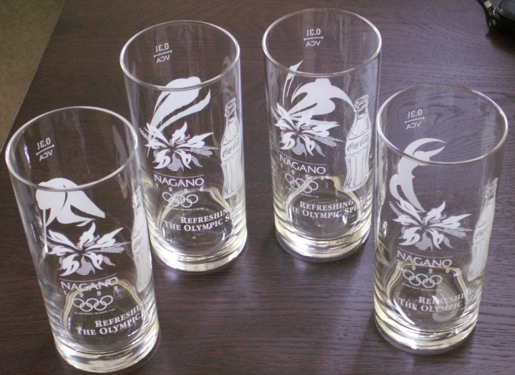 Set Coca Cola glazen Nagano Olympische spelen 1998 coca-cola, Verzamelen, Ophalen of Verzenden, Zo goed als nieuw, Bierglas