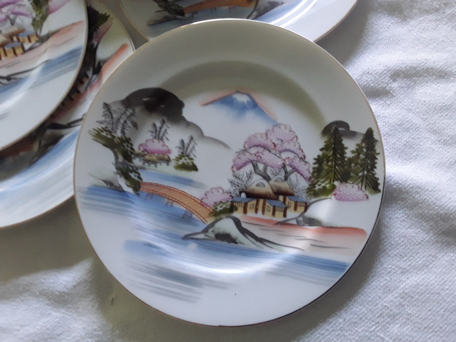 Set van 6 Japanse Kutani schoteltjes met landschap, Antiek en Kunst, Ophalen