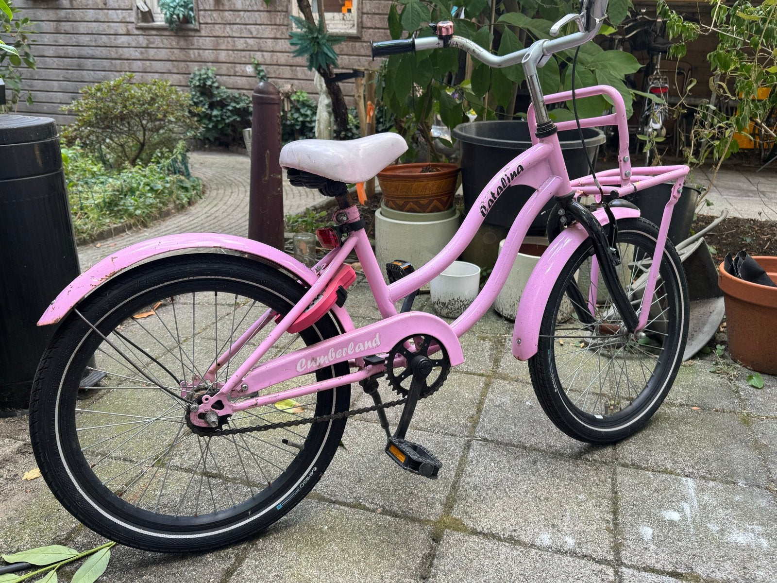 Roze Catalina cruiser meisjesfiets 20 inch met voordrager, Ophalen, Terugtraprem, Gebruikt, Handrem