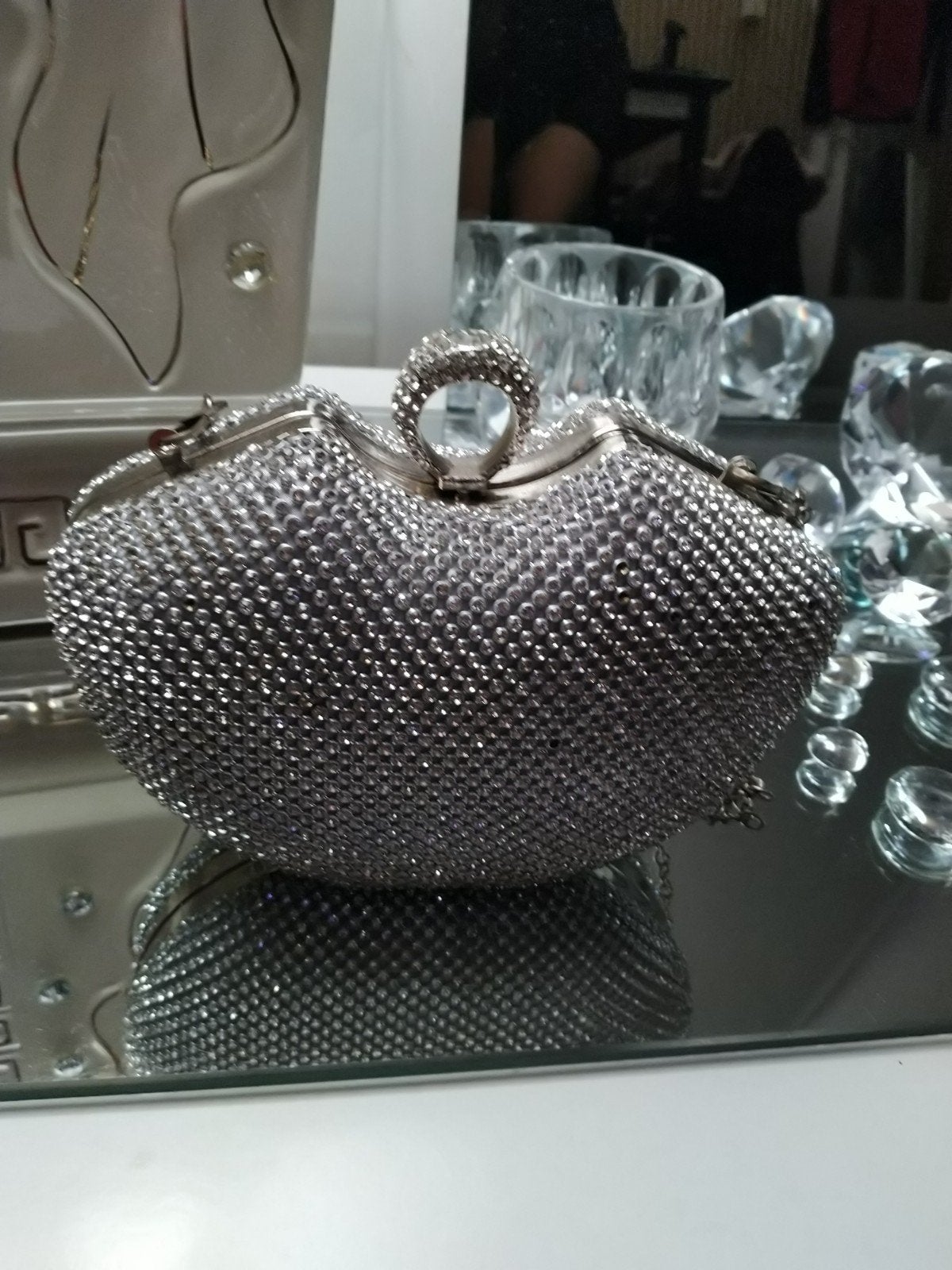 Glitterende Avondtasje - Zilverkleurig met Strass, Ophalen of Verzenden, Zo goed als nieuw, Overige kleuren, Avondtasje