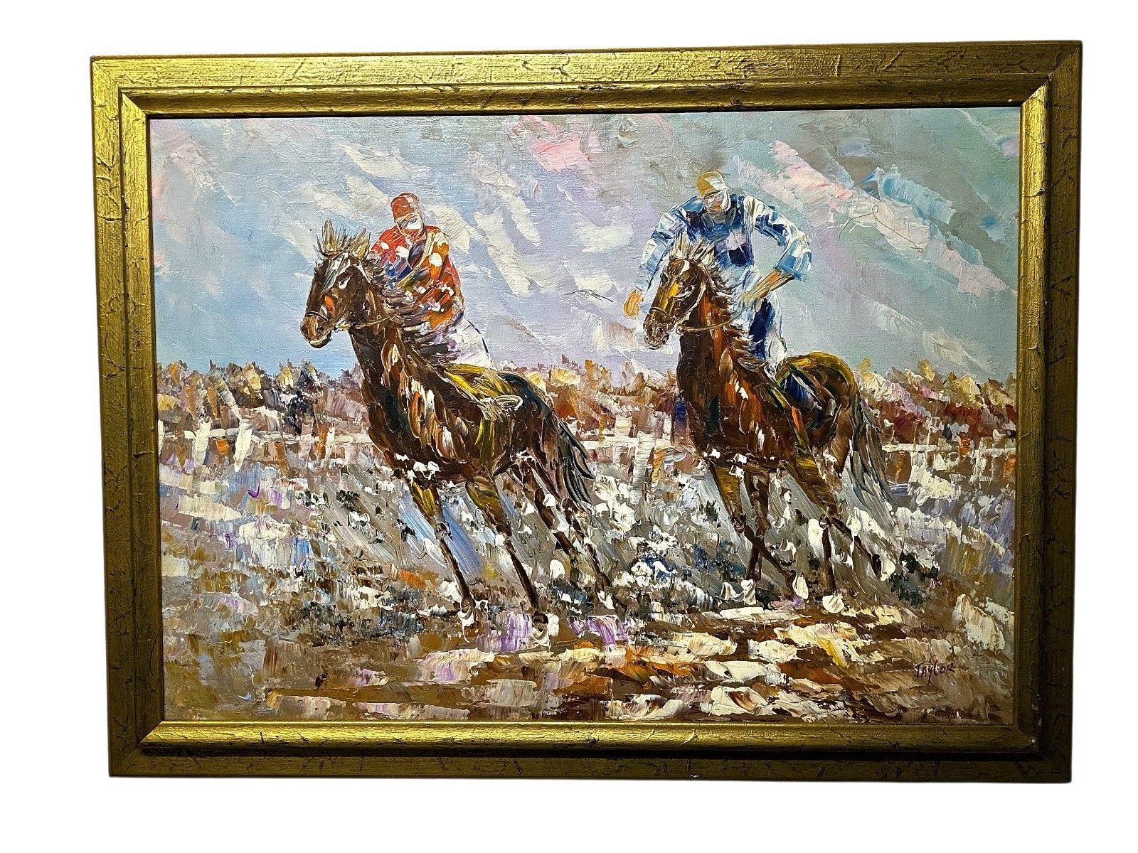 Schilderij Paardenrace Olieverf op Doek Ingelijst, Ophalen of Verzenden