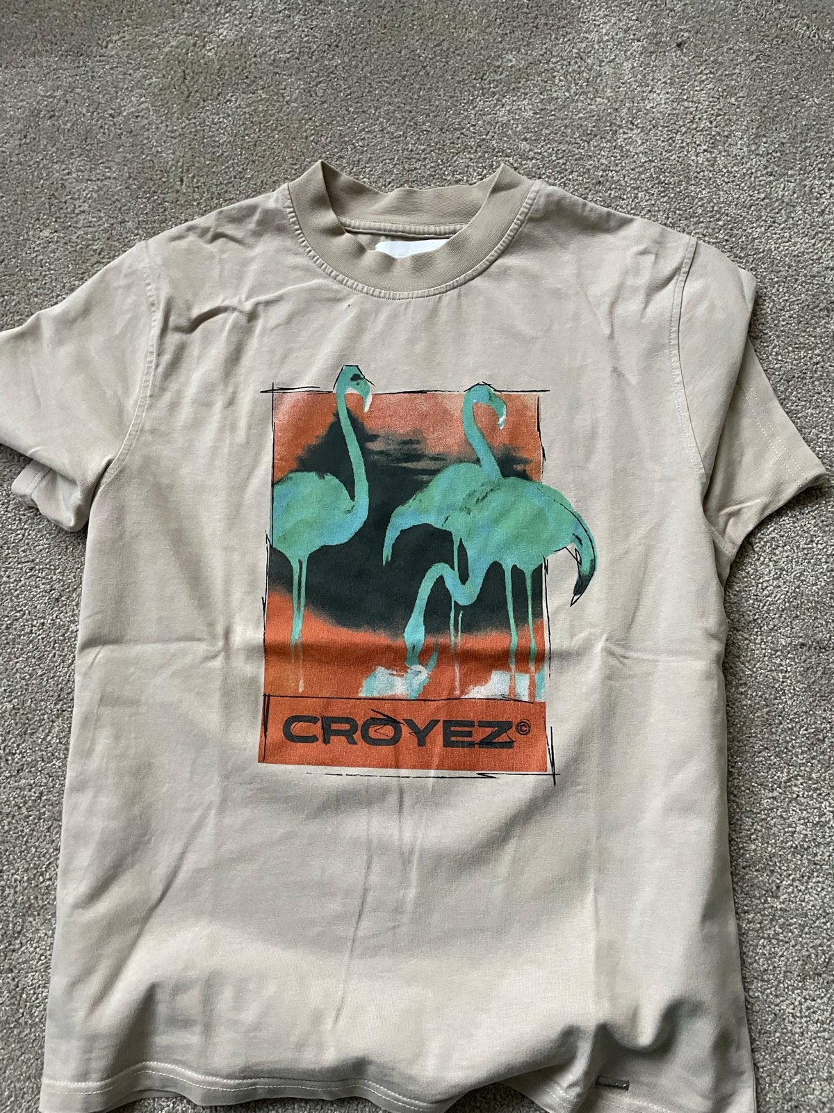 Croyez T-shirt met flamingo print - Maat XS, Ophalen of Verzenden, Zo goed als nieuw, Maat 46 (S) of kleiner, Beige