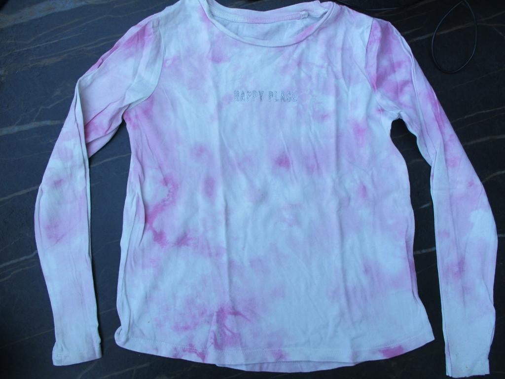 Tie dye longsleeve roze / wit maat 134 C&A shirt lange mouw, Gebruikt, C&A, Meisje, Ophalen of Verzenden