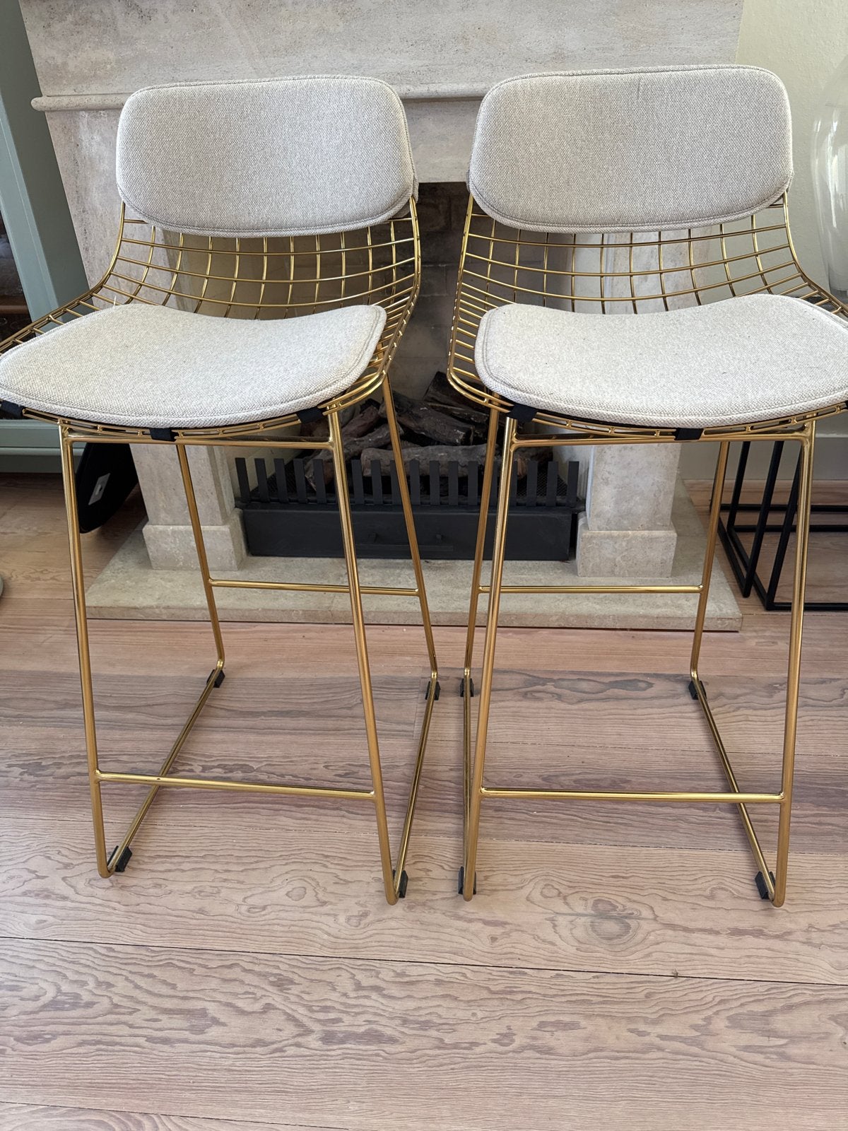 HK Living barkrukken wire met 2 kussensets (beige/antraciet), Ophalen, Met voetsteun, 60 tot 90 cm, Zo goed als nieuw