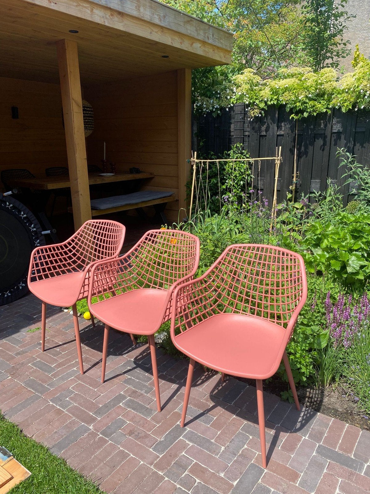 Set van 3 terra webbing stoelen, Ophalen, Kunststof
