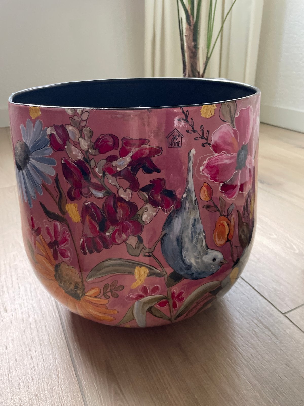 Jet Home handgemaakte bloempot met vogel- en bloemmotief, Meerkleurig, Nieuw, Ophalen of Verzenden, Metaal