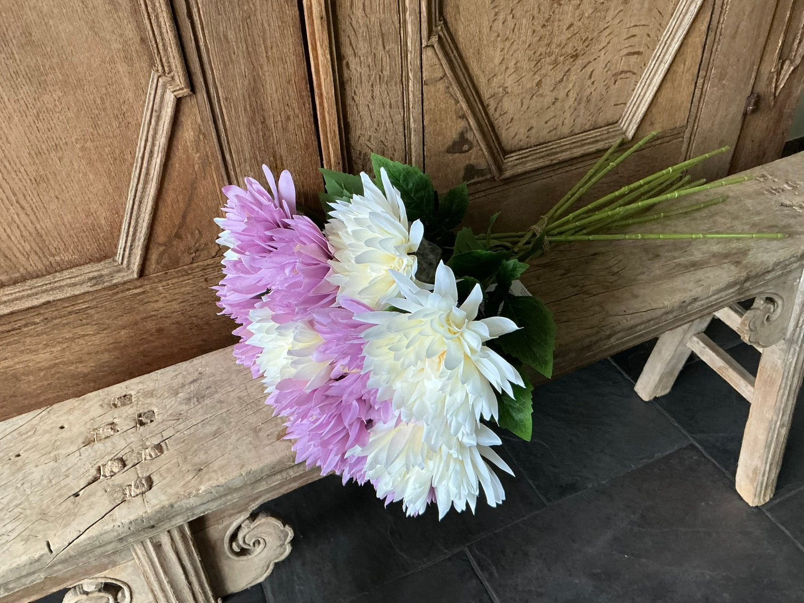 NIEUW boeket met 12 Dahlia kunstbloemen wit roze, Ophalen of Verzenden, Nieuw
