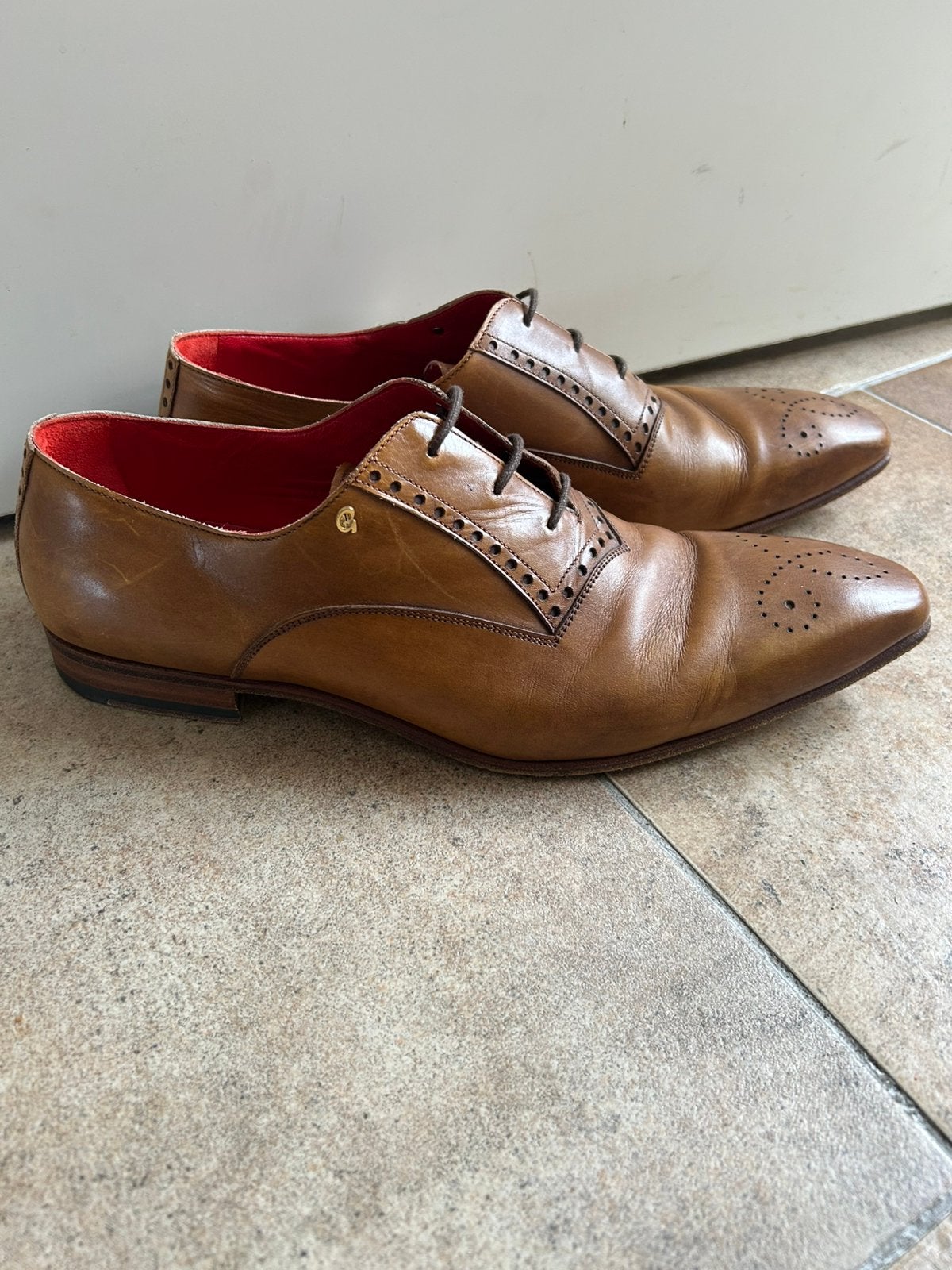 Cognac Bruine Lederen Greve Veterschoenen maat 44 (9,5), Bruin, Ophalen of Verzenden, Gedragen, Veterschoenen