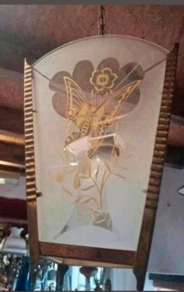 Antieke hanglamp met vlinderglas, Ophalen