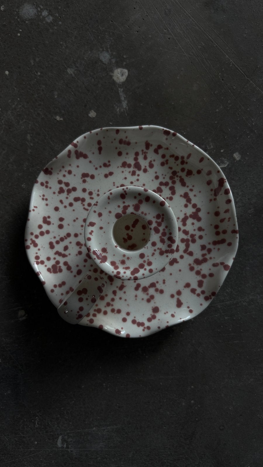Witte Kandelaar met Roze Spikkels, Ophalen, Wit, Zo goed als nieuw, Steen/keramiek