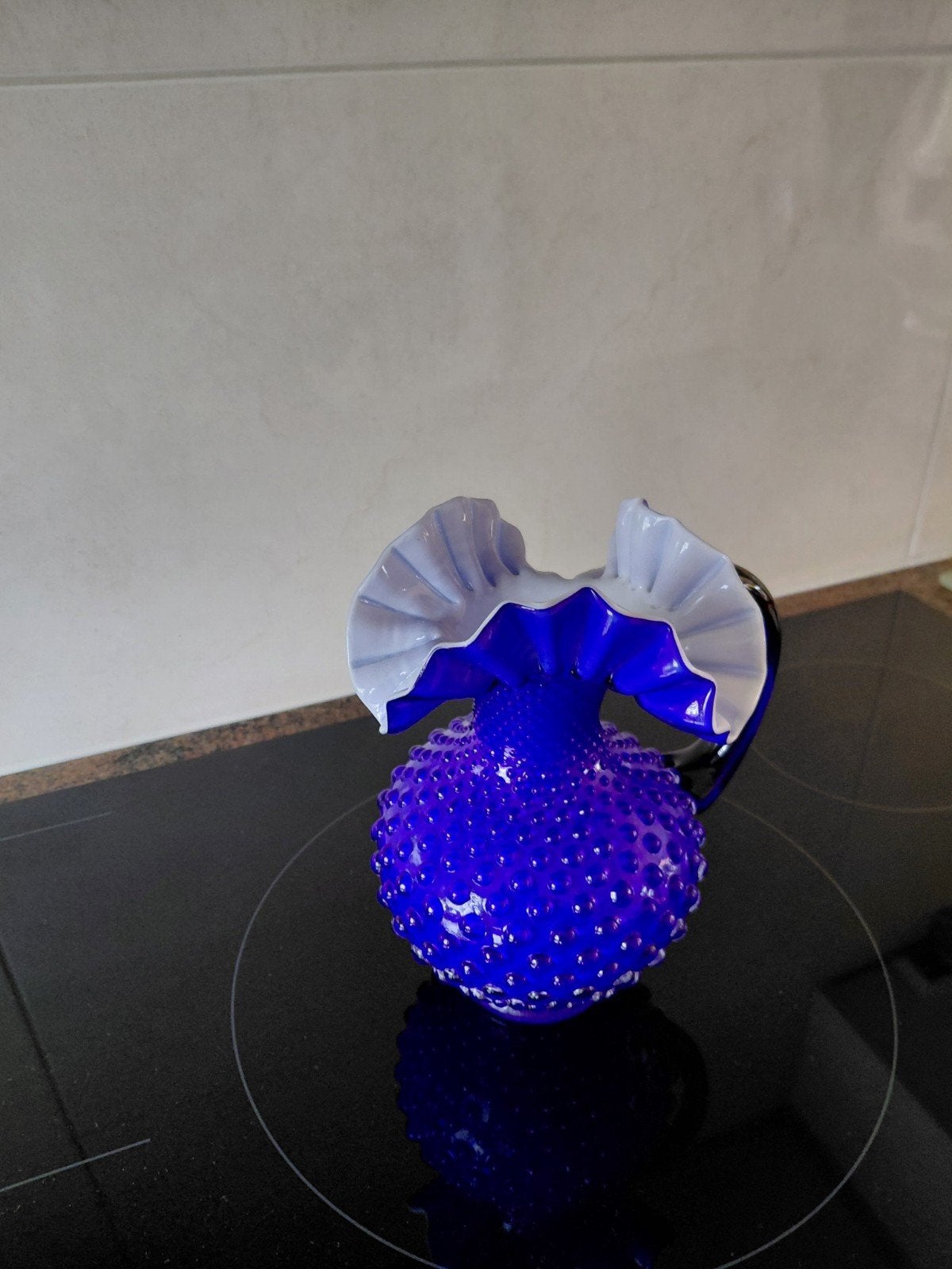 Vintage Kobaltblau Glas Vaas met Opengewerkte Rand, Ophalen of Verzenden