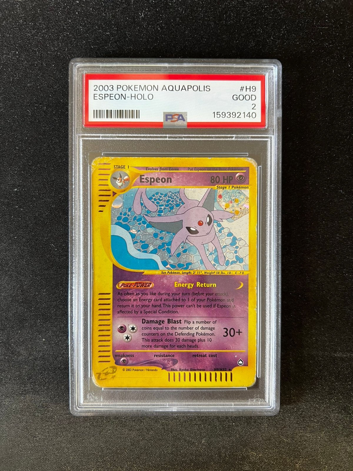 Espeon H9 Holo Pokemon Kaart PSA 2, Ophalen of Verzenden, Nieuw, Losse kaart, Foil