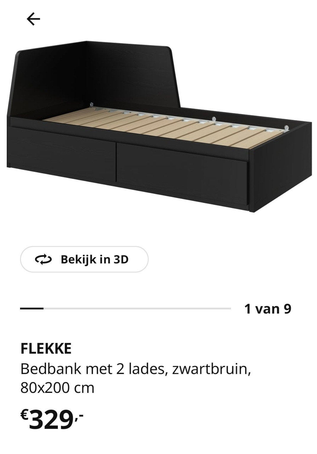 IKEA FLEKKE Bed (bank) met 2 lades, zwartbruin, 80x200 cm, Ophalen, Gebruikt, Eenpersoons, Zwart