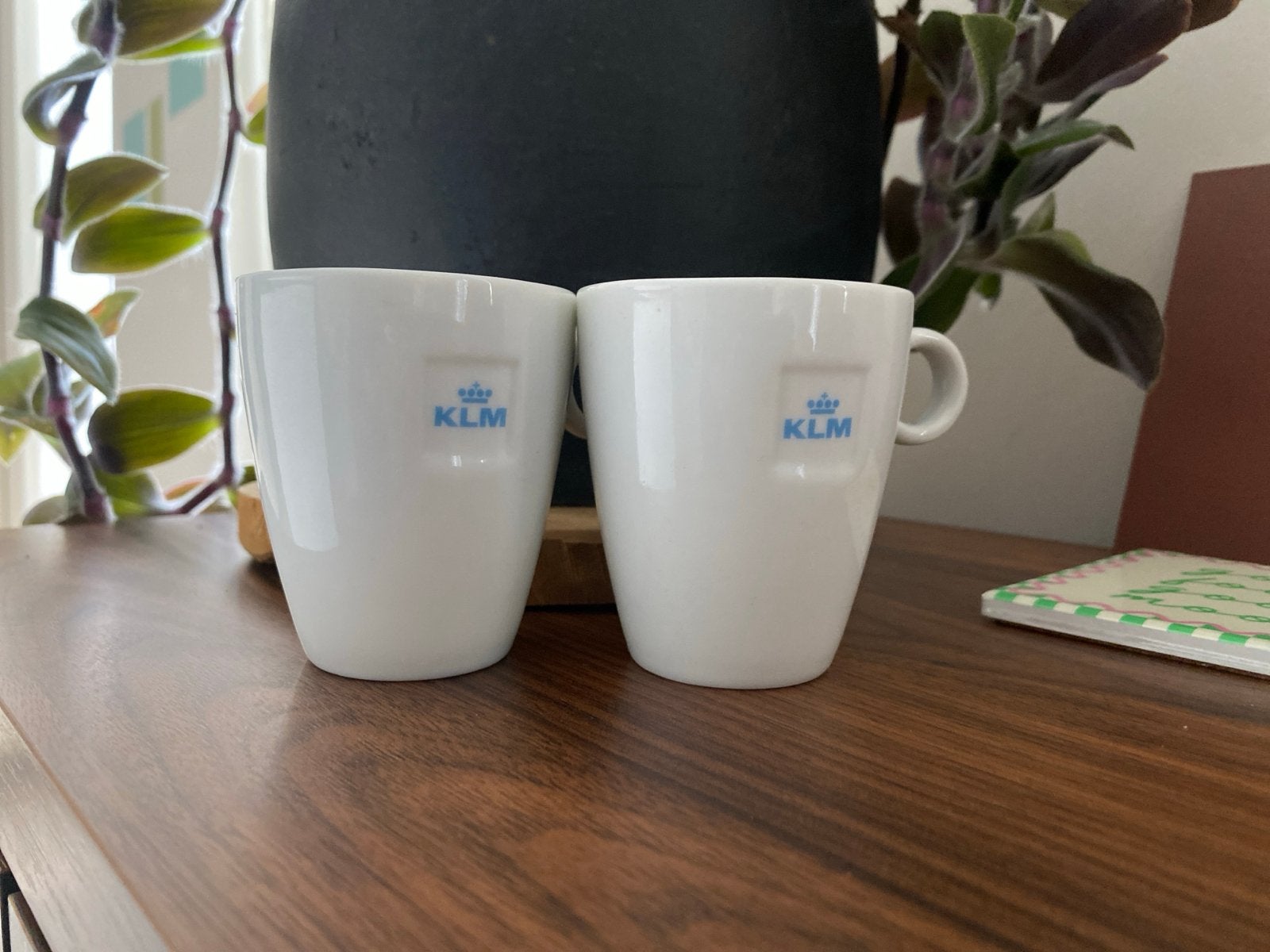 8 Vintage KLM kopjes - wit met blauw klm logo, Ophalen of Verzenden