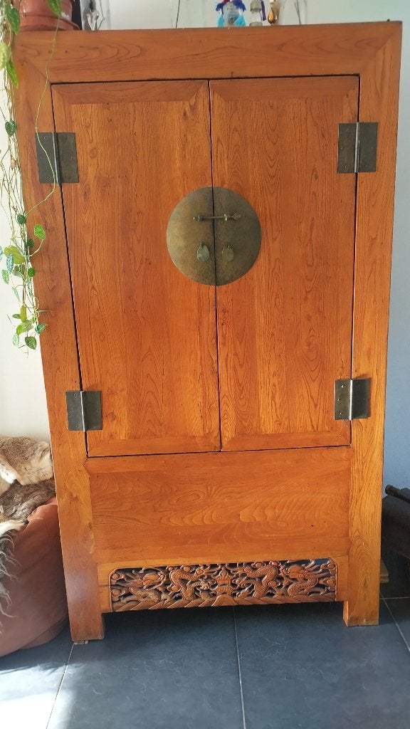 Antieke Chinese Kast met Drakenhoutsnijwerk, Ophalen of Verzenden