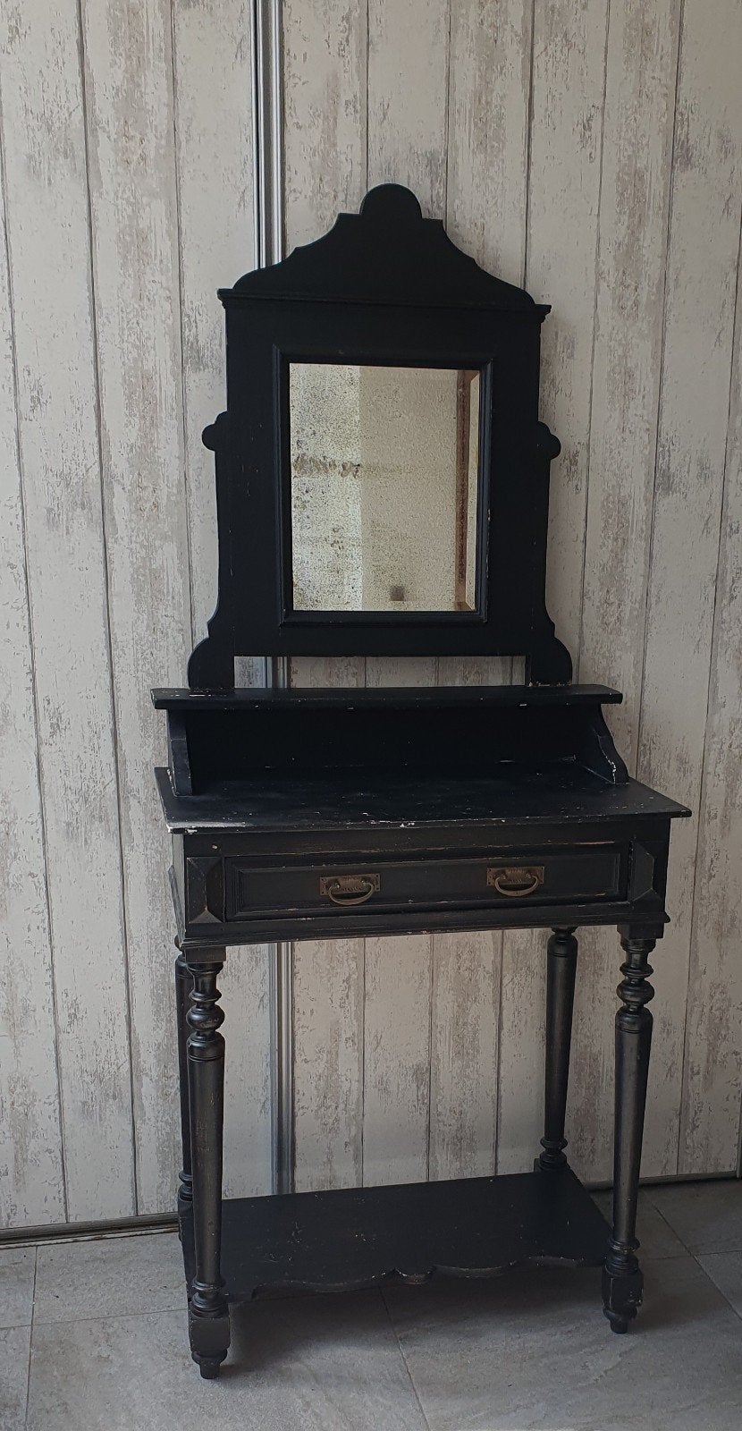 Oude zwarte grote kaptafel met spiegel en lade, Antiek en Kunst, Ophalen