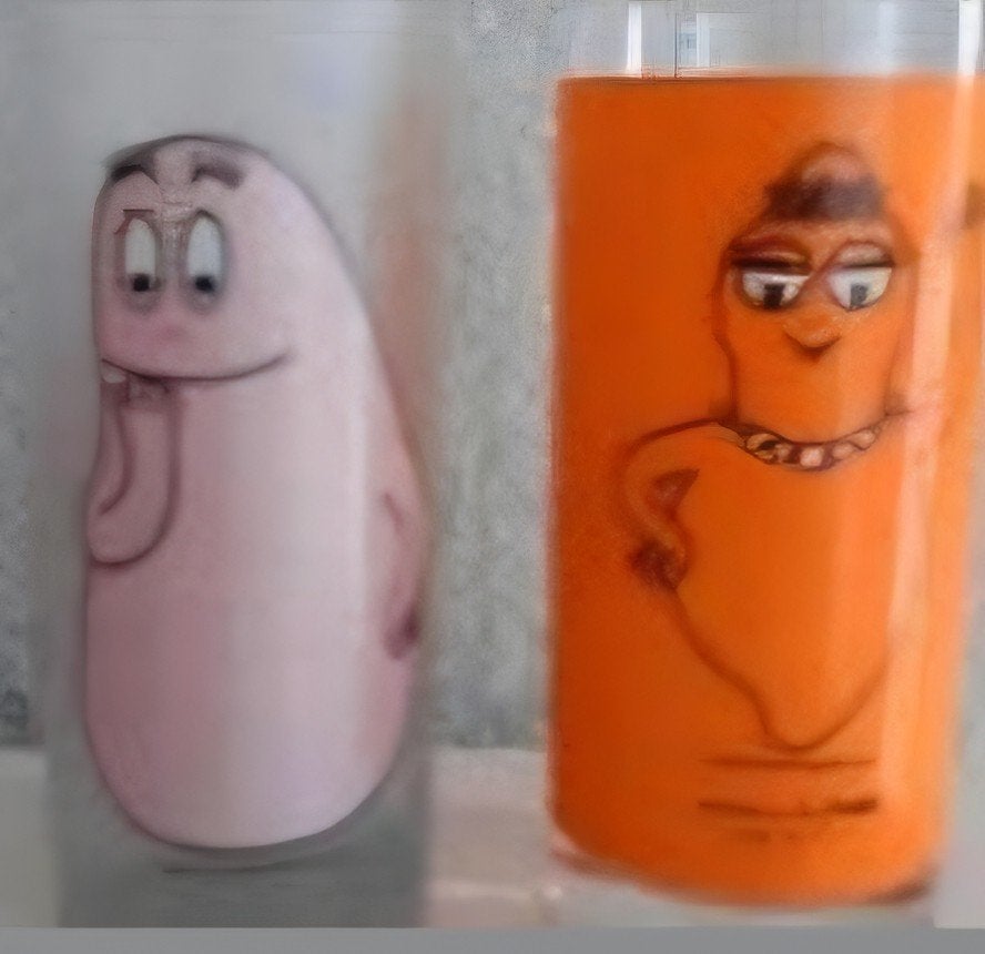 Twee glazen Barbapapa/Barbabientje, Ophalen of Verzenden, Zo goed als nieuw