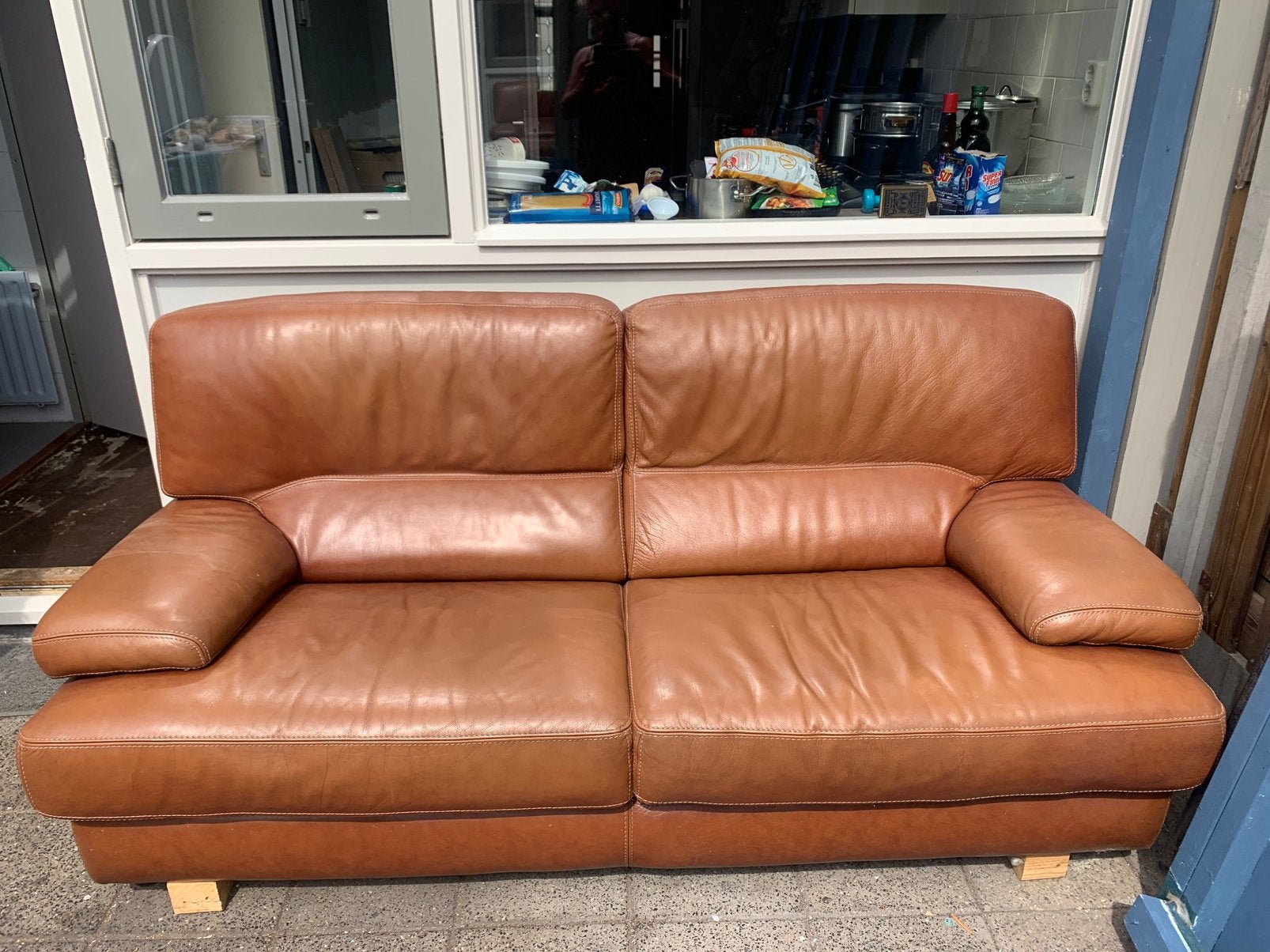2/half zit leren bank te koop, Ophalen, Gebruikt, 75 tot 100 cm