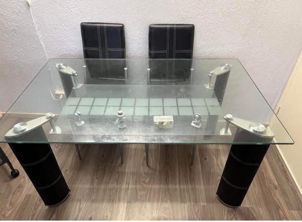 Moderne Glazen Eettafel met 3 Stoelen, Huis en Inrichting, Minder dan 50 cm, Rechthoekig, 50 tot 100 cm, Ophalen of Verzenden