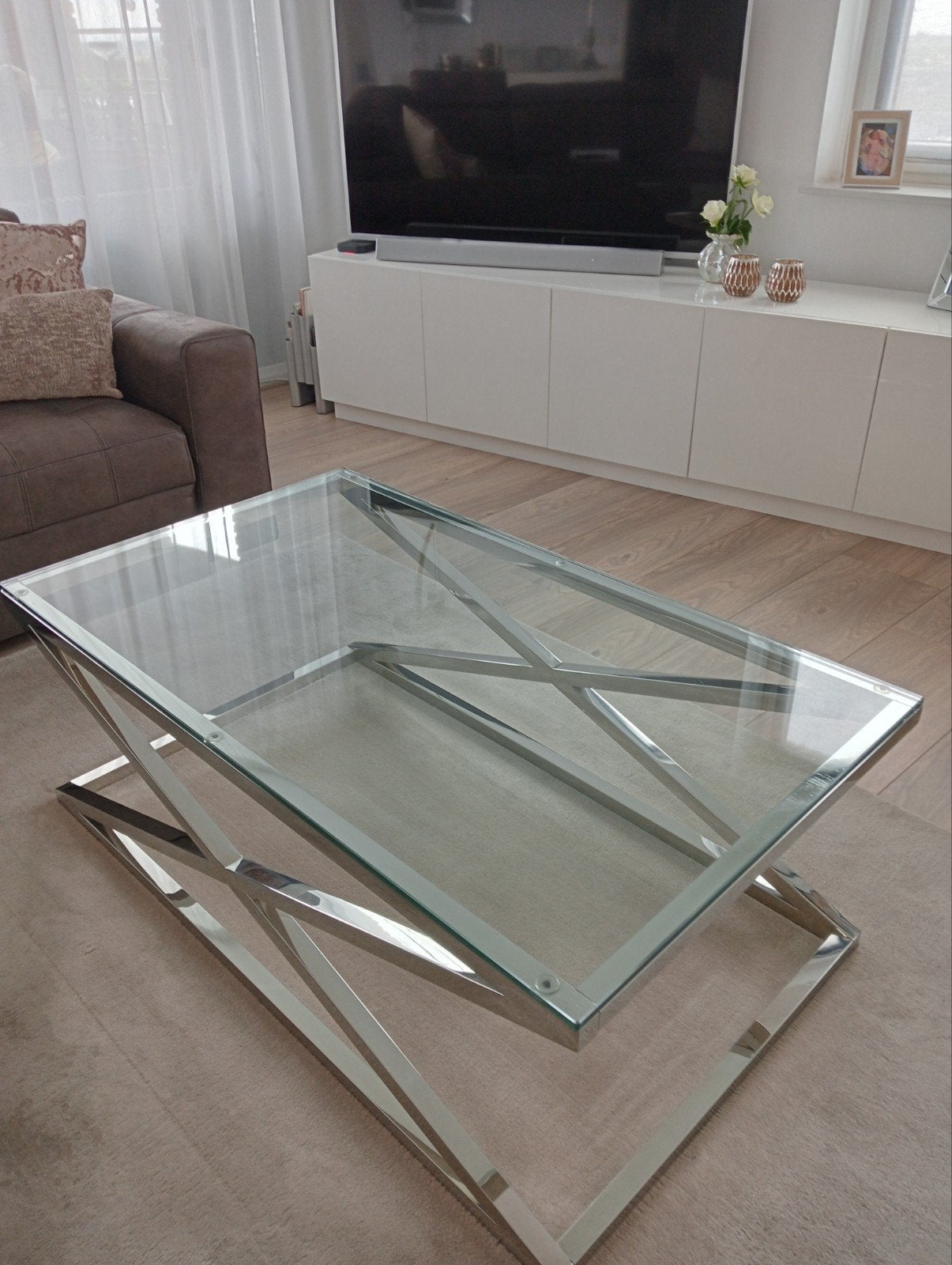 salontafel en bijzettafel met chroom, Huis en Inrichting, Tafels | Salontafels, Ophalen, Rechthoekig, 100 tot 150 cm, 50 tot 100 cm
