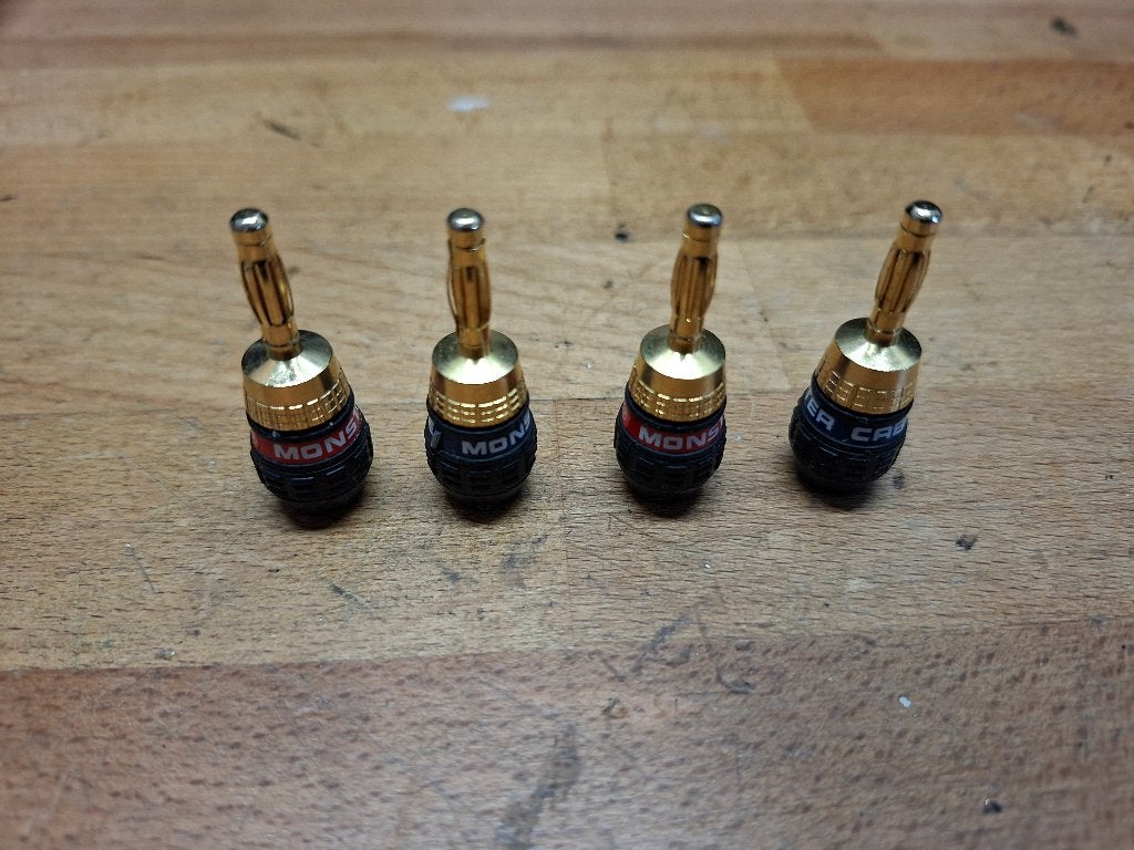 4 stuks Monster Cable Banaanpluggen, Ophalen of Verzenden, Zo goed als nieuw, 2 tot 5 meter, Luidsprekerkabel