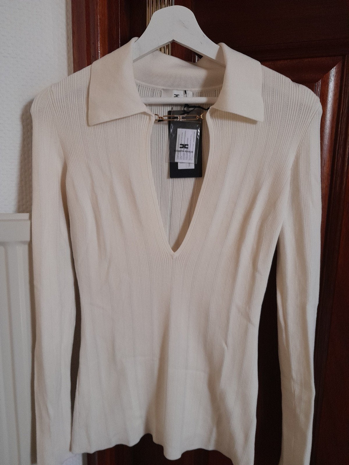 Elisabetta Franchi  Trui met Gouden Pin, Elisabetta Franchi, Beige, Nieuw, Lange mouw